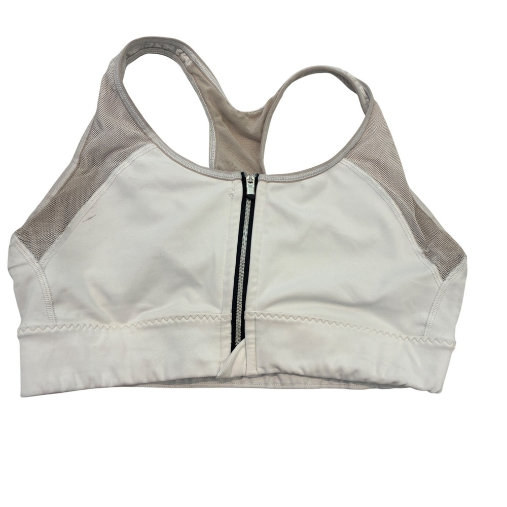 Athleta Front Zip Support Sports Bra Womens size M White & black zipper running